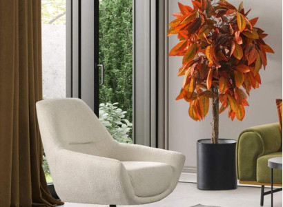 Luxury Armchair Beige Swivel Living room Style Upholstery Textile Lounge Club